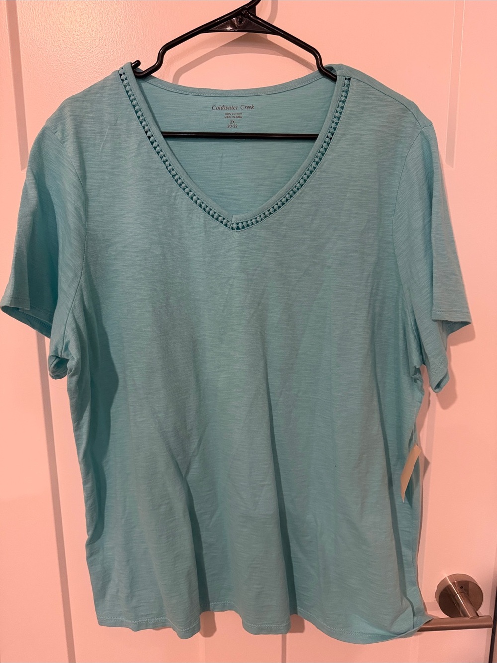 NWT Coldwater Creek Aqua V-Neck Short Sleeve Tee with Trim